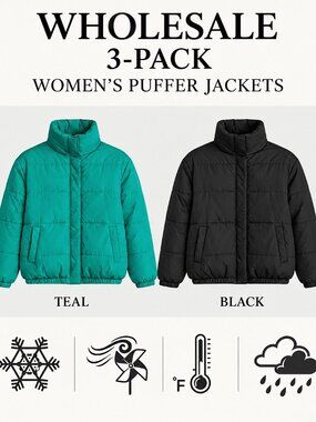 2Blue Denim Co. Women’s Weatherproof Puffer Jackets Wholesale 3-Pack